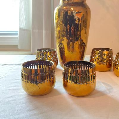 940 Lot of Brass Candle Holders With Brass Vase