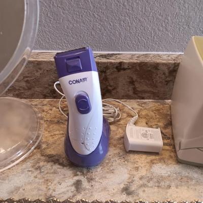 CONAIR ELECTRIC SHAVER, DRESSER MIRROR, MUSICAL TRINKET BOX AND MORE
