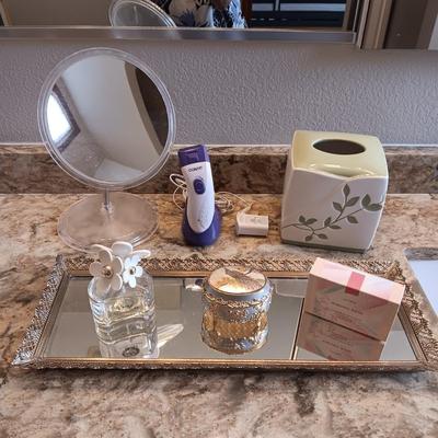 CONAIR ELECTRIC SHAVER, DRESSER MIRROR, MUSICAL TRINKET BOX AND MORE