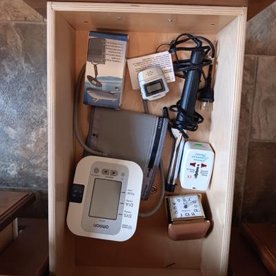 STEDI PEDI, BLOOD PRESSURE MONITOR, TRAVEL ALARM CLOCK, LUGGAGE SCALE, EUROPEAN ELECTRICAL OUTLET ADAPTER AND MORE