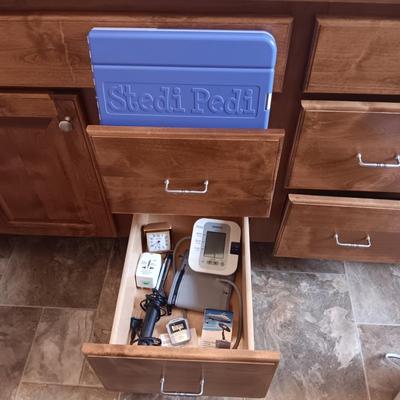 STEDI PEDI, BLOOD PRESSURE MONITOR, TRAVEL ALARM CLOCK, LUGGAGE SCALE, EUROPEAN ELECTRICAL OUTLET ADAPTER AND MORE