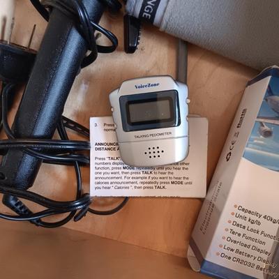 STEDI PEDI, BLOOD PRESSURE MONITOR, TRAVEL ALARM CLOCK, LUGGAGE SCALE, EUROPEAN ELECTRICAL OUTLET ADAPTER AND MORE