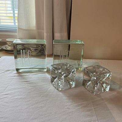 950 Pair of Glass Bookends With Candlesticks
