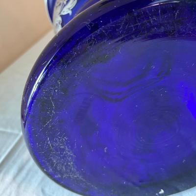 953 Silver On Cobalt Blue Glass German Vase and Portrait Plate