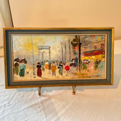 954 Vintage Oil on Board of French Street Scene