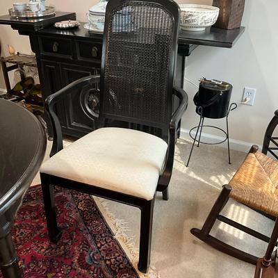 956 Vintage Black Bamboo Style Asian (Ebony) Dans Carine Co. Table With Three Chairs