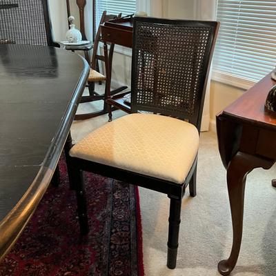 956 Vintage Black Bamboo Style Asian (Ebony) Dans Carine Co. Table With Three Chairs
