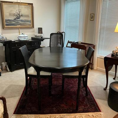 956 Vintage Black Bamboo Style Asian (Ebony) Dans Carine Co. Table With Three Chairs