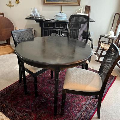 956 Vintage Black Bamboo Style Asian (Ebony) Dans Carine Co. Table With Three Chairs