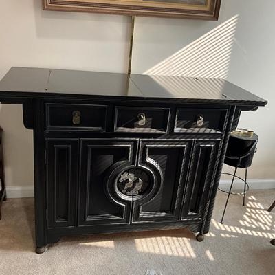 958 Century Black Asian Style Side Board with Fold-Out Top