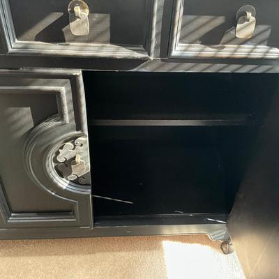 958 Century Black Asian Style Side Board with Fold-Out Top