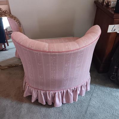 ANTIQUE WALL MIRROR AND AN UPHOLSTERED SWIVEL CHAIR