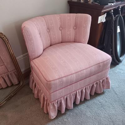 ANTIQUE WALL MIRROR AND AN UPHOLSTERED SWIVEL CHAIR