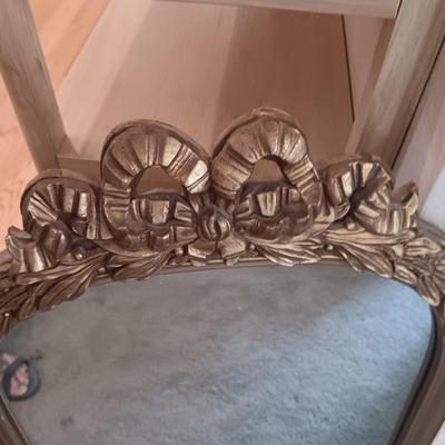 ANTIQUE WALL MIRROR AND AN UPHOLSTERED SWIVEL CHAIR