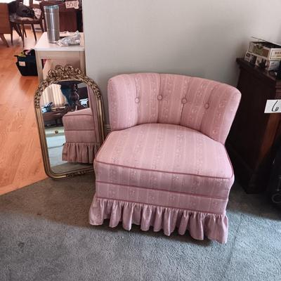 ANTIQUE WALL MIRROR AND AN UPHOLSTERED SWIVEL CHAIR