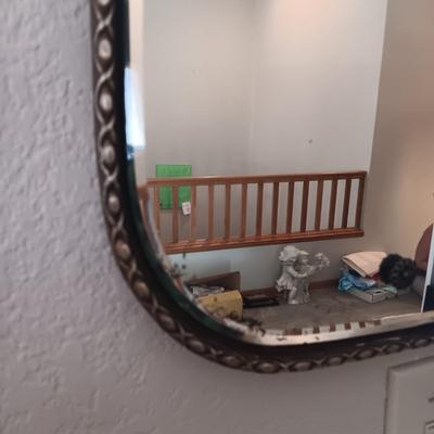 BEAUTIFUL ANTIQUE WALL MIRROR AND AN ANTIQUE ROCKING CHAIR