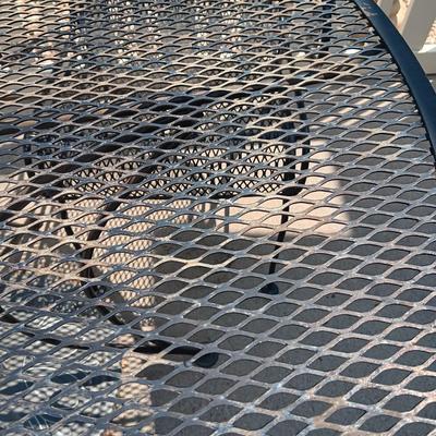 ROUND METAL MESH PATIO TABLE WITH 4 CHAIRS, UMBRELLA STAND AND UMBRELLA