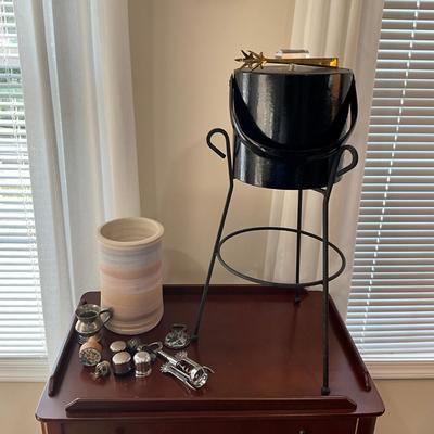 968 Vintage Ice Bucket On Stand With Wine Cooler & Bartender Accessories