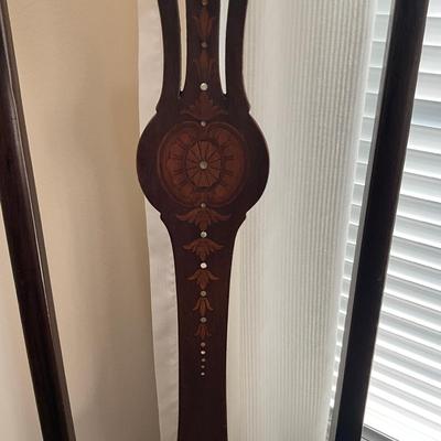 969 Antique Art Deco Inlay Side Chair & Vintage Ladderback Rush Seat Rocking Chair