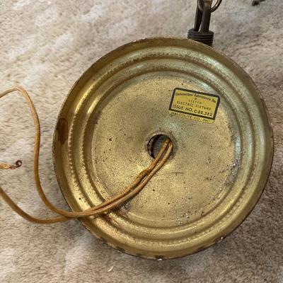 Vintage Brass Hanging Lantern Pendant with Etched Glass Panel