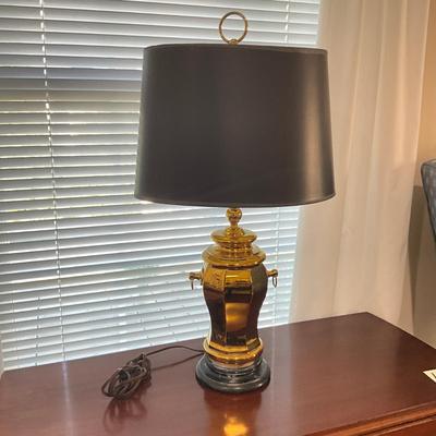 978 Brass Ginger Jar Lamp With Black Gold Shade