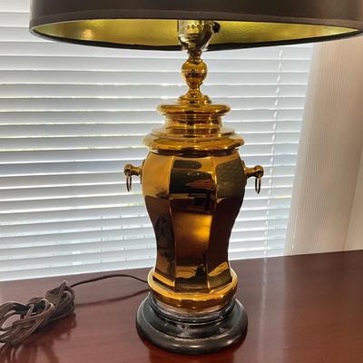 978 Brass Ginger Jar Lamp With Black Gold Shade