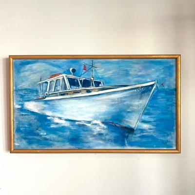 987 Acrylic On Canvas Boat Painting