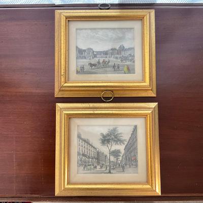 997 Pair Of Gold Framed Hand-Colored Engravings With Bubble Glass