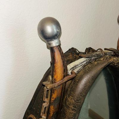 ANTIQUE LEATHER HORSE COLLAR/HAMES WESTERN ART WALL MIRROR WITH SILVER BALLS