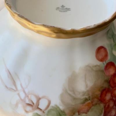 Early Bareuther Waldsassen Hand Painted Floral Grapes Centerpiece Bowl