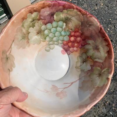 Early Bareuther Waldsassen Hand Painted Floral Grapes Centerpiece Bowl