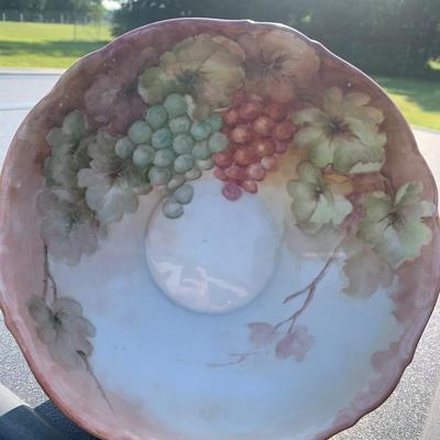 Early Bareuther Waldsassen Hand Painted Floral Grapes Centerpiece Bowl