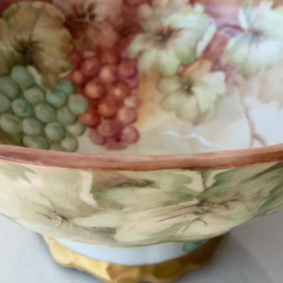 Early Bareuther Waldsassen Hand Painted Floral Grapes Centerpiece Bowl