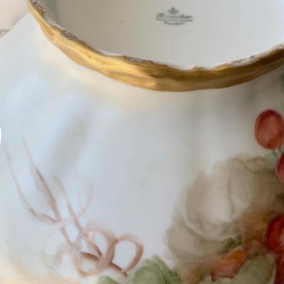 Early Bareuther Waldsassen Hand Painted Floral Grapes Centerpiece Bowl