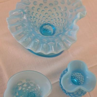 Lot of 3 blue hobnail