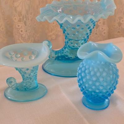 Lot of 3 blue hobnail