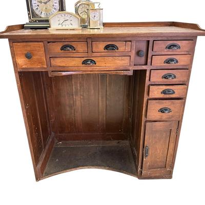 Furniture - Antique Watchmakers table & tools - Standing Desk w/ Clocks and tools