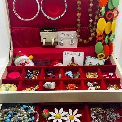 Lot 83: Jewelry Box LOADED with Vintage Costume Jewelry! Necklaces, Pins, Earrings and More!