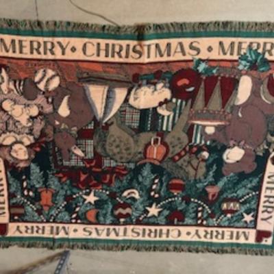 CHRISTMAS & OTHER LINENS PLUS A TABLE CENTERPIECE