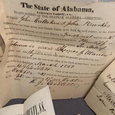 Mid 1800s Alabama Court Documents Ephemera Lot