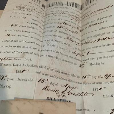 Mid 1800s Alabama Court Documents Ephemera Lot