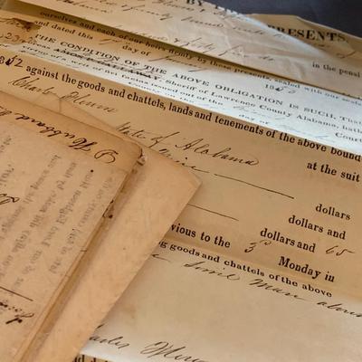 Mid 1800s Alabama Court Documents Ephemera Lot