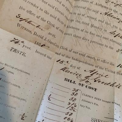 Mid 1800s Alabama Court Documents Ephemera Lot