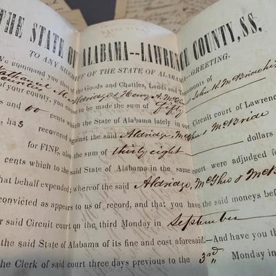 Mid 1800s Alabama Court Documents Ephemera Lot