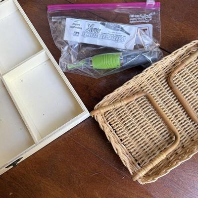 Sale Photo Thumbnail #108: This slot has a cute jewelry box in it. Folding handle basket, A storage box, A picture frame a lighted up mirror.