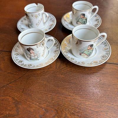 Sale Photo Thumbnail #150: This is for a set of horse saucers, one of the Josefina cups is broke as you can see in the picture the rest or not.