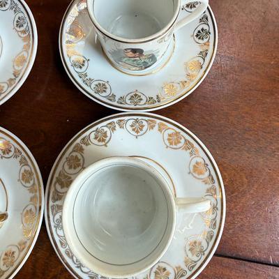 Sale Photo Thumbnail #152: This is for a set of horse saucers, one of the Josefina cups is broke as you can see in the picture the rest or not.