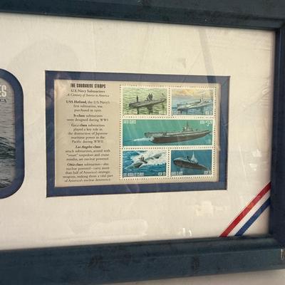 Sale Photo Thumbnail #214: Produced by the Mystic Stamp Company. Center pane is the cover of the original booklet, left and right panes each have 5 different submarine stamps. In good condition.