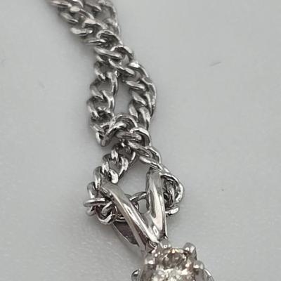 Lot 56: 20" Sterling Silver Link Necklace with Diamond Pendant / 2g