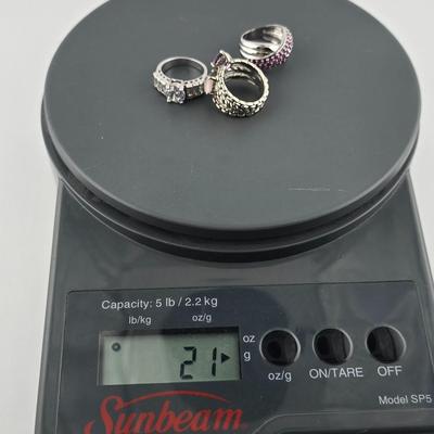 Lot 58: (3) 925 Silver Rings with Stones / 1 Fashion Ring / 21g